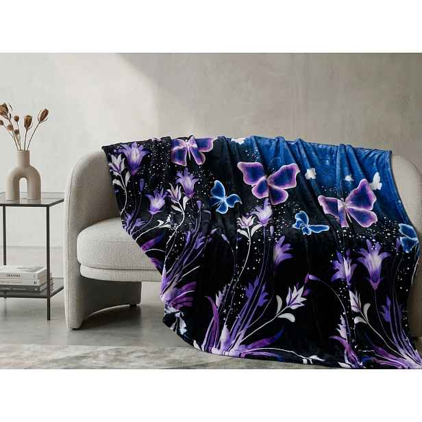 Mikroplyšová deka VIOLET BUTTERFLY tmavě modrá Rozměr: 200 x 220 cm