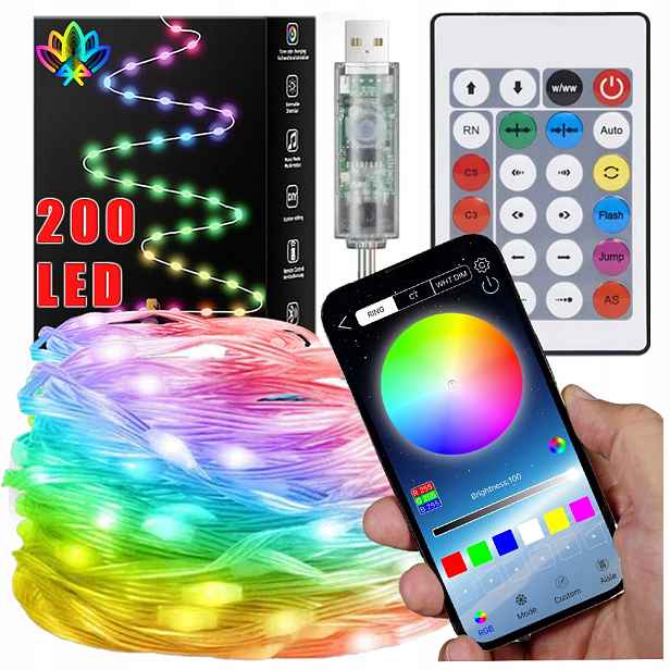 Vánoční Osvětlení Na Stromeček Smart Vánoční 200 Led Multicolor Rgb Aplikace Pilot
