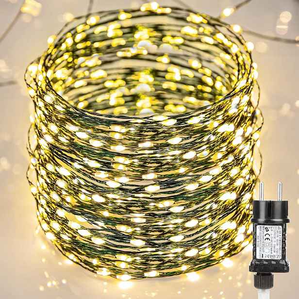 Venkovní světelná girlanda 20 m, 400 Led, měděný drát, 8 režimů