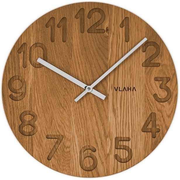 VLAHA Dřevěné hodiny OAK vyrobené v Čechách se stříbrnými ručkami ⌀34cm