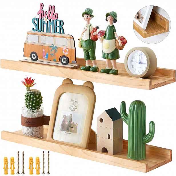 2KS Dřevěná Nástěnná Police Na Knihy, Dekorace 60X12X4,5 CM Do Obývacího Pokoje