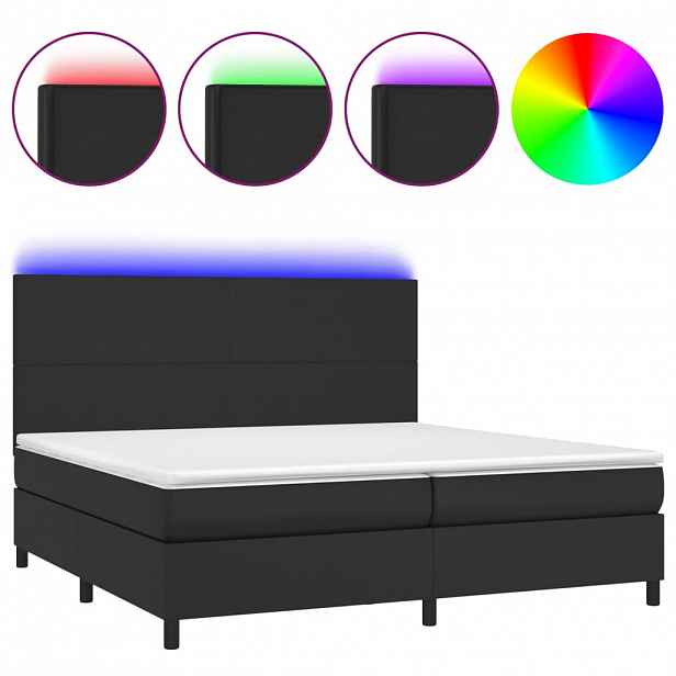 vidaXL Box spring postel s matrací a LED černá 200x200 cm umělá kůže