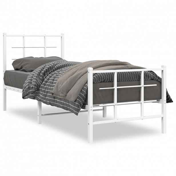 vidaXL Kovový rám postele s hlavovým a nožním čelem bílý 75 x 190 cm