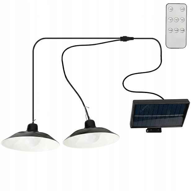 Dvojitá zahradní solární Led lampa Závěsný lustr Černá s Ovladač 30 W