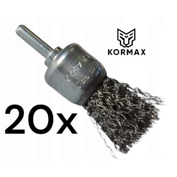 Set 20 Ks Štětcový kartáč drátěný 12 mm na stopce Kormax 20.000 ot