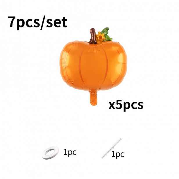 TEMU 7ks nová sada balónků s filmem oranžové dýně, včetně 5ks balónků, 1ks brčka, 1ks stuhy, vhodná pro Halloween, dožínkové slavnosti, Vánoce,