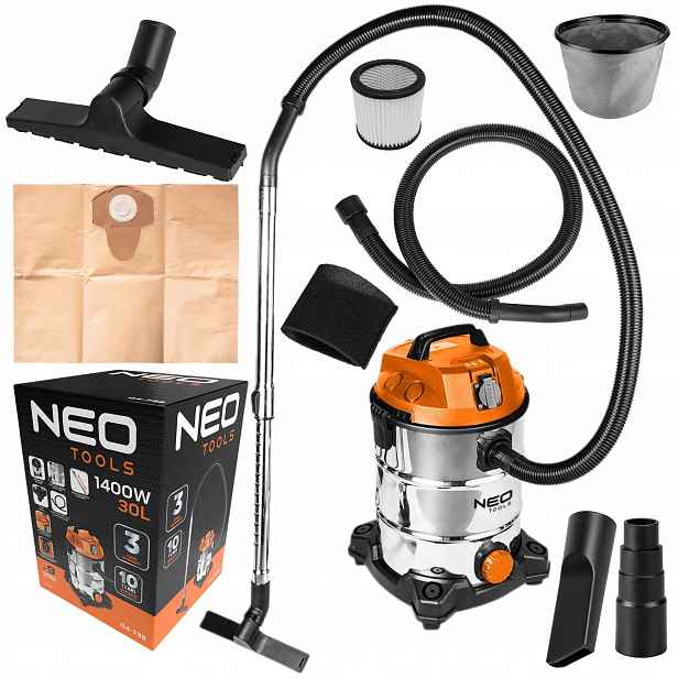 Vysavač 1400W 30L Suchý I Mokrý Stavební Dílenský Neo