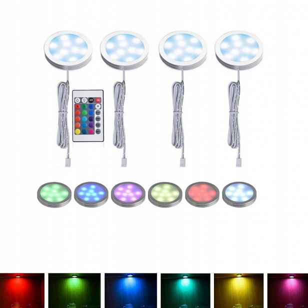 4 kusy ultratenkých podskříňkových Led lamp 12 V typu Puck pro osvětlení