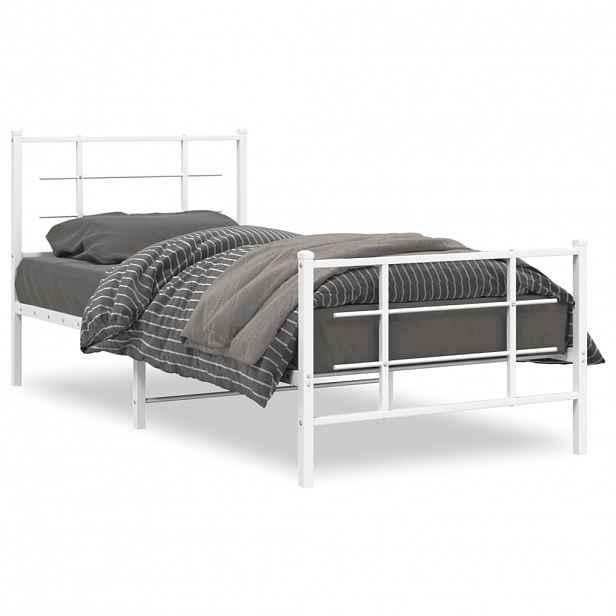 vidaXL Kovový rám postele s hlavovým a nožním čelem bílý 90 x 190 cm