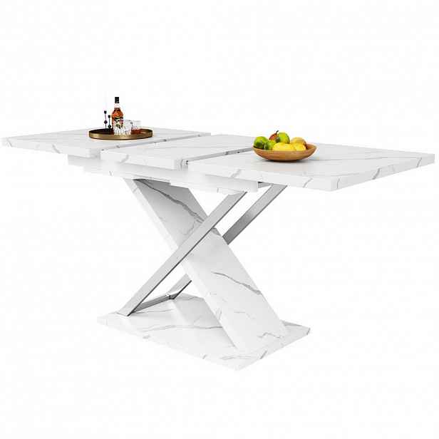 Modfu ROZKLÁDACÍ jídelní stůl 157x75x76.4 cm bílý z MDF a kovu s mramorovým dekorem