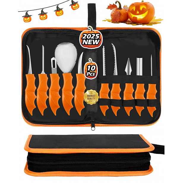 Sada Na Vyřezávání Dýní Halloween 10 El Ocelové Nářadí Pouzdro