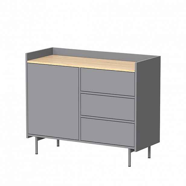 Vicco KREDENC Velina Šedá 100 x 82 cm se 3 zásuvkami a 1 dvířky