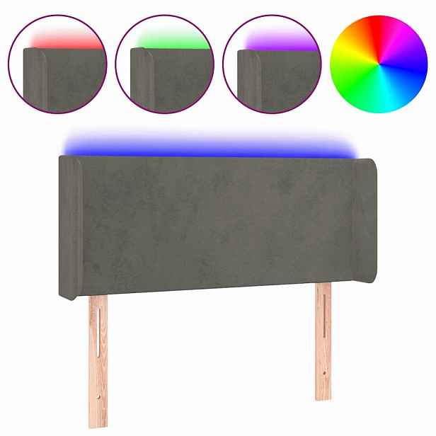 vidaXL Čelo postele s LED tmavě šedé 83 x 16 x 78/88 cm samet