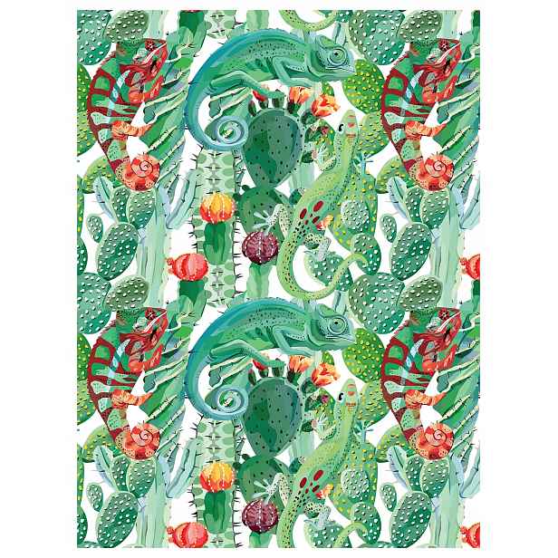 Fototapeta Exotický chameleon a kaktusy 184x254 Tropický vzor lepidlo