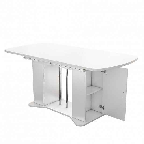 Modfu JÍDELNÍ stůl z MDF 160x80x75 cm bílý s úložným prostorem a výsuvnou deskou