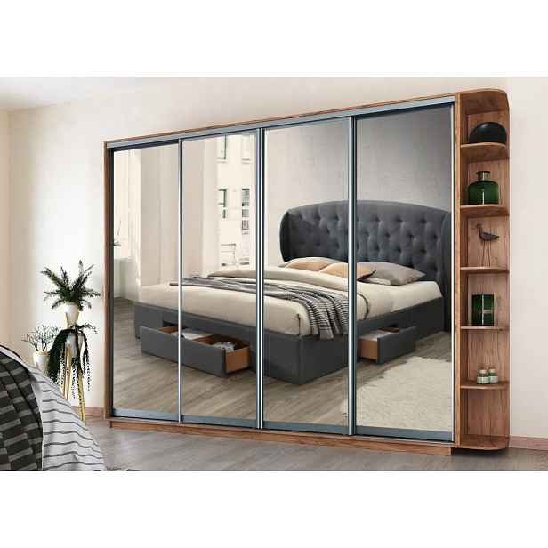 Šatní skříň SARDI o výšce 240 cm, dub kraft zlatý/zrcadlo