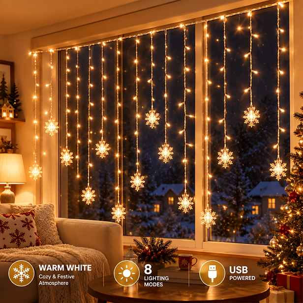 TEMU 1 ks Sněhové světelné závěsy, 13.12FT 96 LED ledovcové světla, Vánoční okenní světelný řetěz napájený přes USB s 8 režimy svícení, teplá bílá,