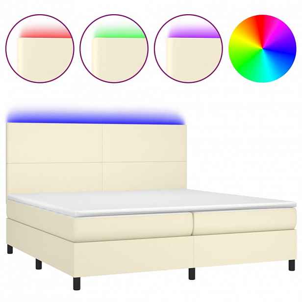 vidaXL Box spring postel s matrací a LED krémová 200x200 cm umělá kůže