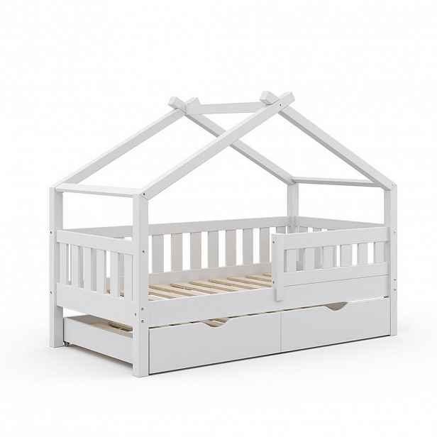 VitaliSpa DOMEČKOVÁ POSTEL Design Bílá 80x160 cm s lůžkem pro hosty