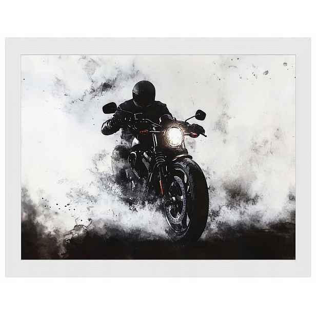 Plakát Rámeček Dřevo Motocykl Sportovní Kouř Motor Černobílý 80x60
