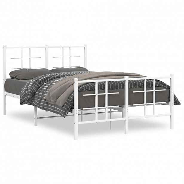 vidaXL Kovový rám postele s hlavovým a nožním čelem bílý 120 x 200 cm
