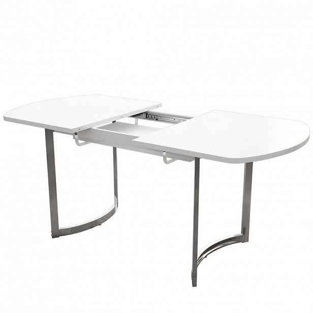 Modfu JÍDELNÍ stůl z MDF 180x80x75 cm bílý rozkládací se stříbrnými kovovými nohami