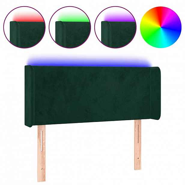 vidaXL Čelo postele s LED tmavě zelené 83 x 16 x 78/88 cm samet