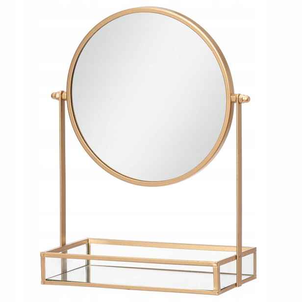Kosmetické Zrcátko Na Make-up S Podnosem Na Drobnosti Ø 20 cm Zlatý Rámeček
