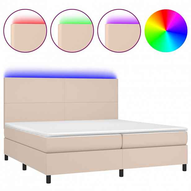 vidaXL Box spring postel matrace a LED cappuccino 200x200cm umělá kůže