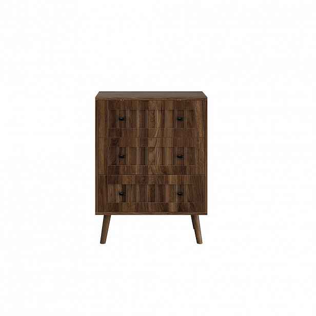 Modfu KOMODA z MDF 60x40x79 cm ořechová se 3 zásuvkami a drážkovanými čely