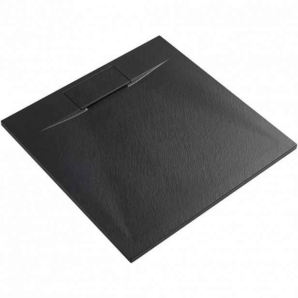 Sprchová vanička čtvercová Enzo - SMC/minerální kompozit - strukturovaná černá matná - 80x80x3 cm