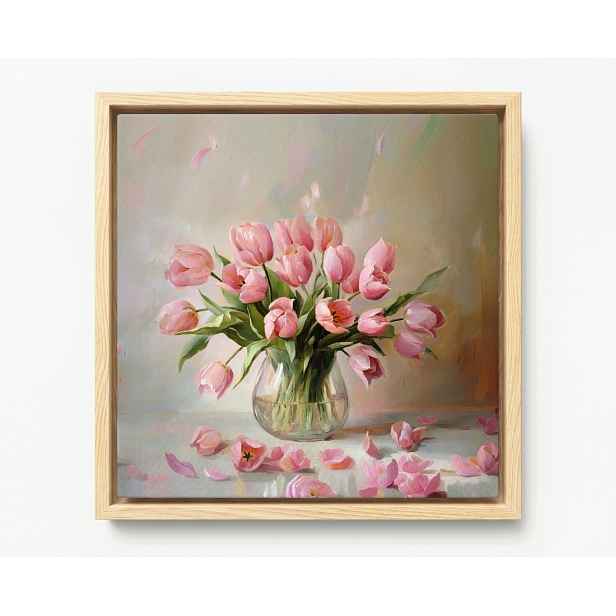 Obraz Rám Americký Box Květiny Růžové Tulipány Kytice Váza 60x60