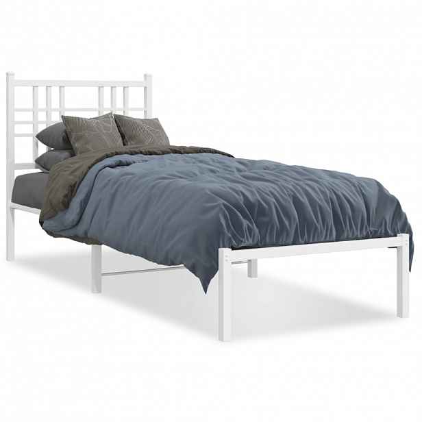vidaXL Kovový rám postele bez matrace s čelem bílý 75 x 190 cm
