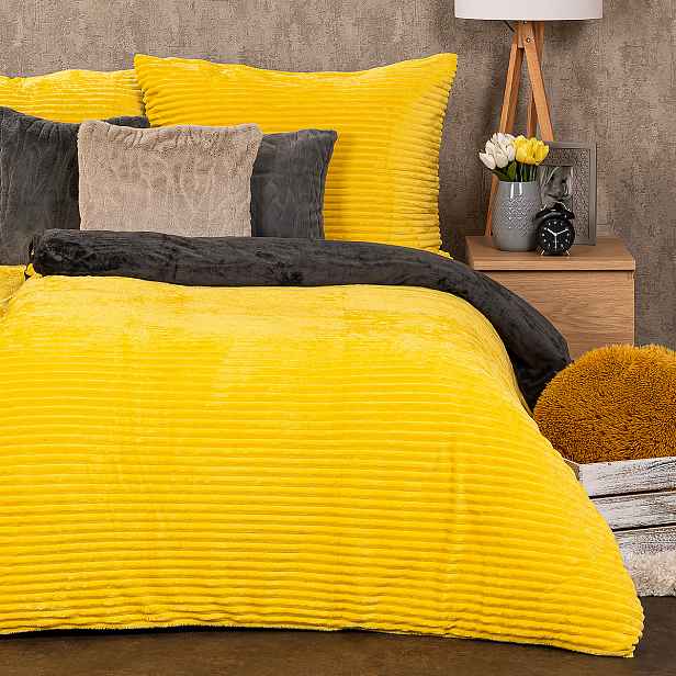 4Home Povlečení mikroflanel Stripe žlutá, 140 x 200 cm, 70 x 90 cm