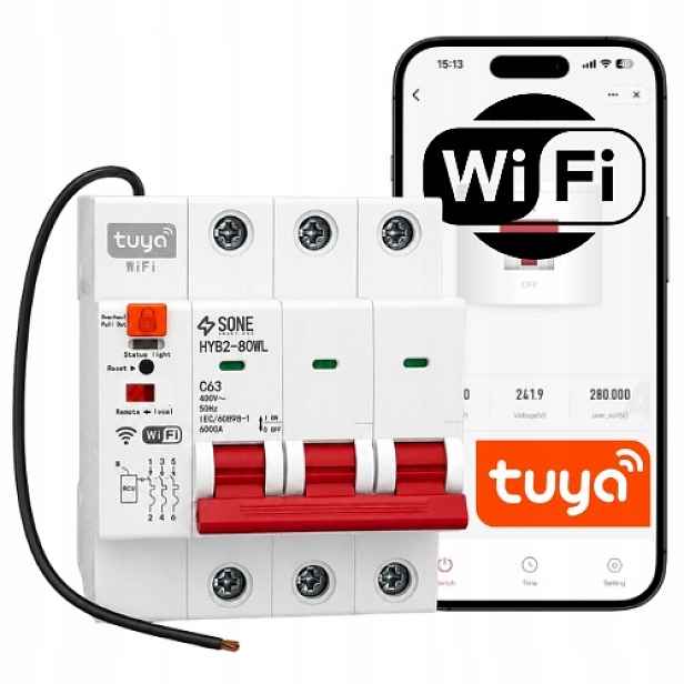 WiFi pojistka Tuya 63A 3 fáze Nadproudový spínač C63 Din 400V