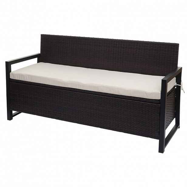 MCW POLY-RATTAN TŘÍMÍSTNÁ LAVIČKA Hnědá, krémově bílá