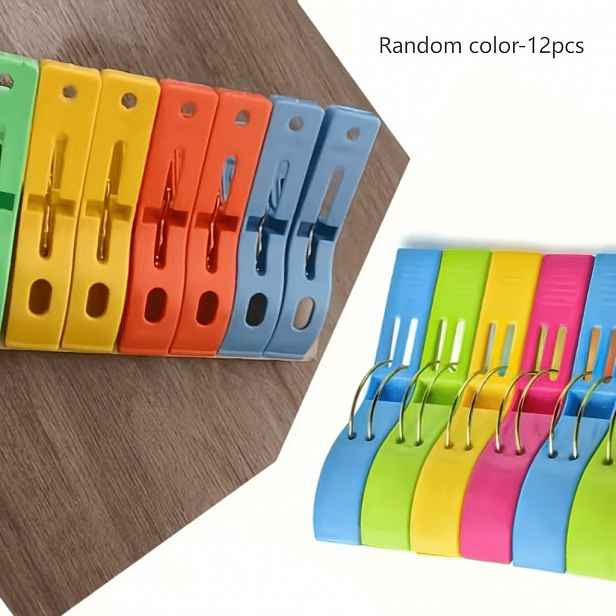 TEMU Náhodná barva, 12 velkých větruodolných plastových kolíčků - Vícebarevné odolné kolíčky na prádlo s ergonomickou rukojetí pro plážové ručníky,