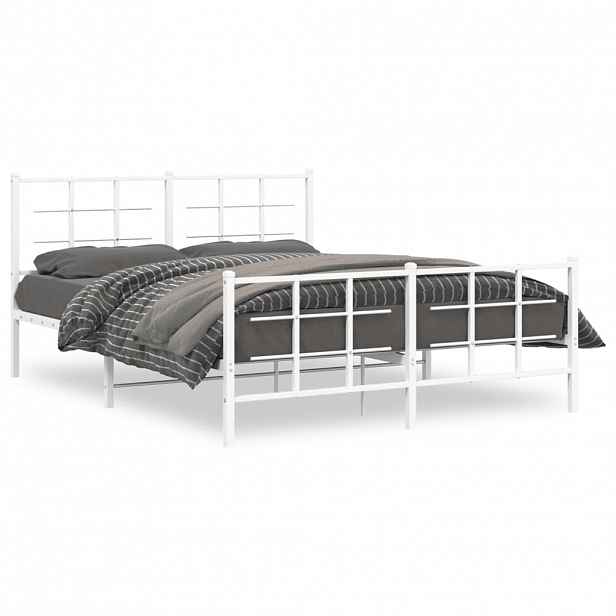 vidaXL Kovový rám postele s hlavovým a nožním čelem bílý 150 x 200 cm