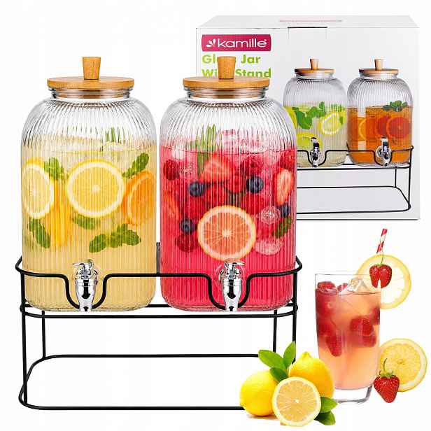 2 x Zavařovací Sklenice S Kohoutkem 5 L Stojan Sklenice Skleněný Džbán Na Limonádu Kamille