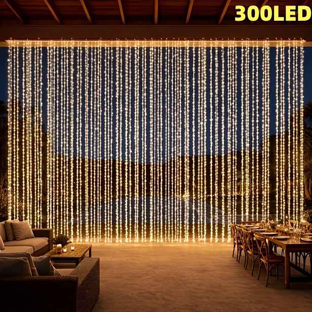 TEMU 1 balení LED pohádkových závěsných světelných řetězů, 300 ks LED korálků, 8 režimů, vhodné do ložnice, zahrady, na svatební oslavy, Halloween,
