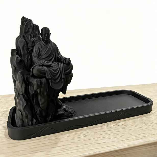 TEMU 3D tištěný držák na kadidlo Zen mnich, vložka na vonné tyčinky mnicha na útesu, čínský tác na kadidlo do čajovny, dekorativní ornament do
