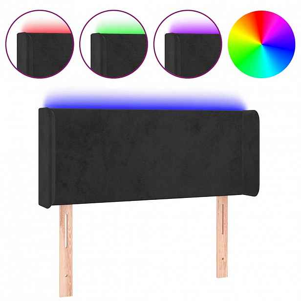 vidaXL Čelo postele s LED černé 93 x 16 x 78/88 cm samet