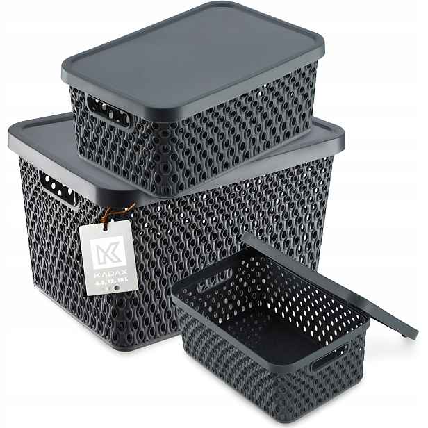 Sada Košíků S Víkem Krabička Organizer 4,5L+12L+18L