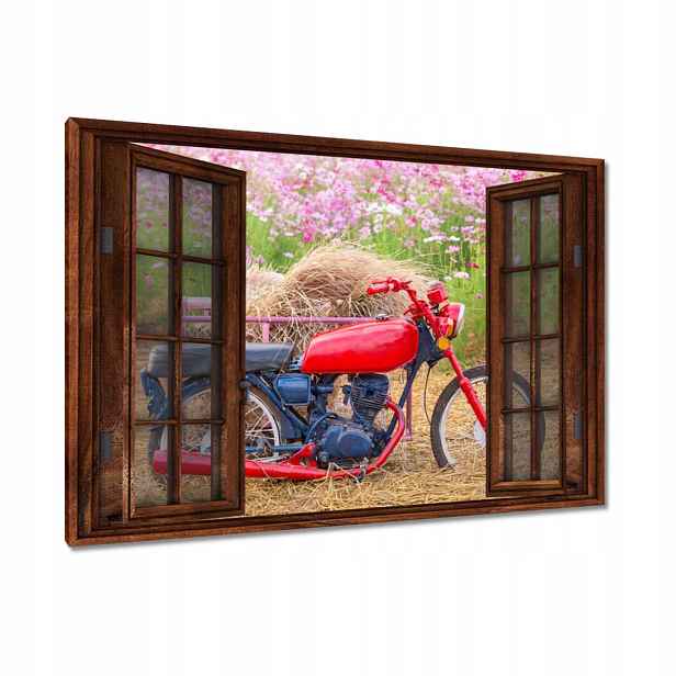 Obrazy 90x60 Červený motocykl Květiny