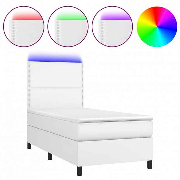 vidaXL Box spring postel s matrací a LED bílá 100x200 cm umělá kůže
