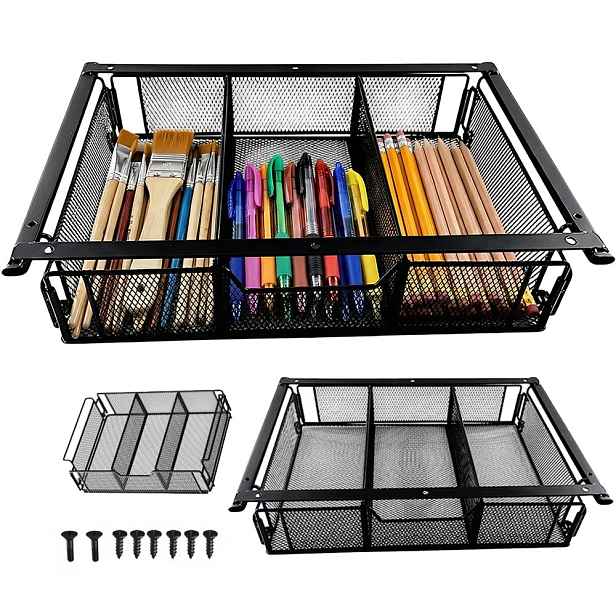 Koš pod psací stůl organizér kovový černý 35,8x24,4x8,5 cm kancelář kuchyně