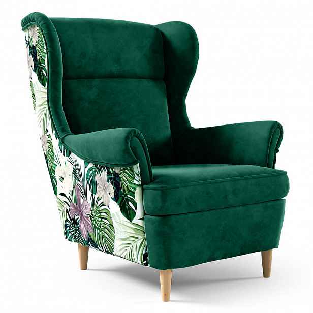 Beautysofa KŘESLO ušák Havana ve skandinávském stylu, tmavě zelená