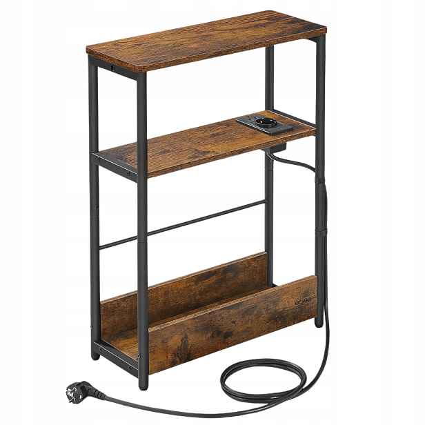 Noční Stolek 18x45x58 cm Hnědá Loft s Usb nabíječkou Police Boční stolek