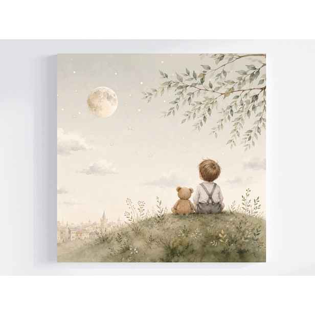 Obraz Na Plátně Canvas Dítě Medvídek Plyšák Měsíc Přátelství Noc Spánek 50x50