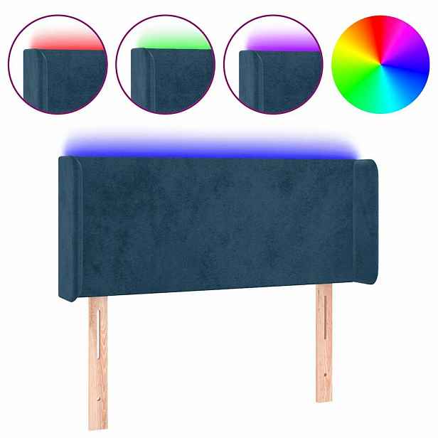 vidaXL Čelo postele s LED modré 93 x 16 x 78/88 cm samet